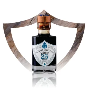 Piccola confezione di aceto balsamico invecchiato 25 anni aromatizzato al Ginepro